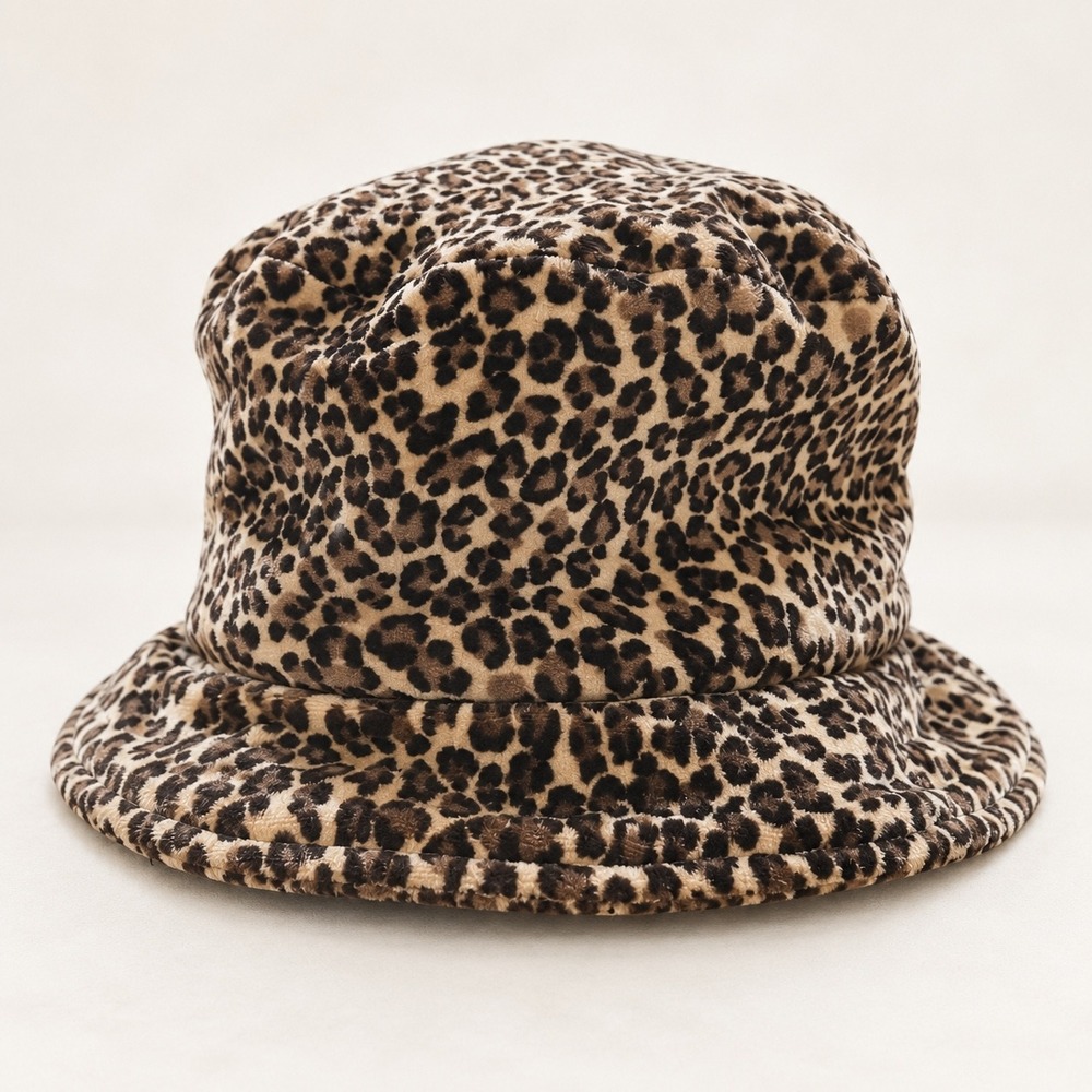Avenue Velvet Bucket Hat Cotton Blend OS Leopard Animal Print Excellent Indie